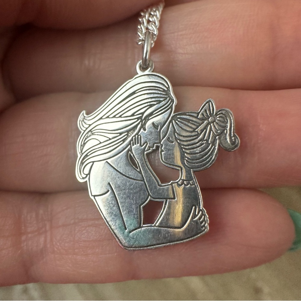 Sterling Silver 925 Necklace Mother & Daughter Pendant